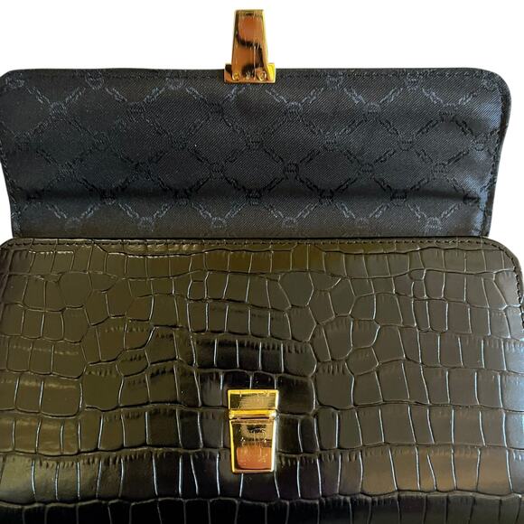 NWOT Etienne Aigner Vintage Black Croc-Embossed Leather Clutch Checkbook Wallet - Picture 4 of 9